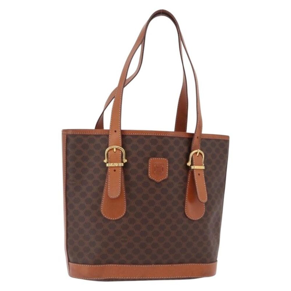 Celine Vintage Macadam Shopper Coated Canvas Brown Canvas Tote Bag Bag